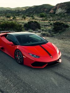 Preview wallpaper lamborghini, huracan, red, side view