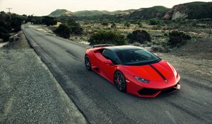 Preview wallpaper lamborghini, huracan, red, side view