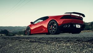 Preview wallpaper lamborghini, huracan, red, side view