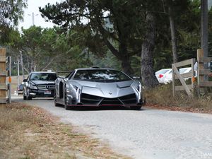 Preview wallpaper lamborghini, mercedes, cars, silver, road