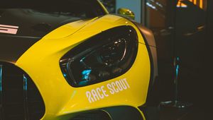 Preview wallpaper lamborghini, sports car, headlight, yellow