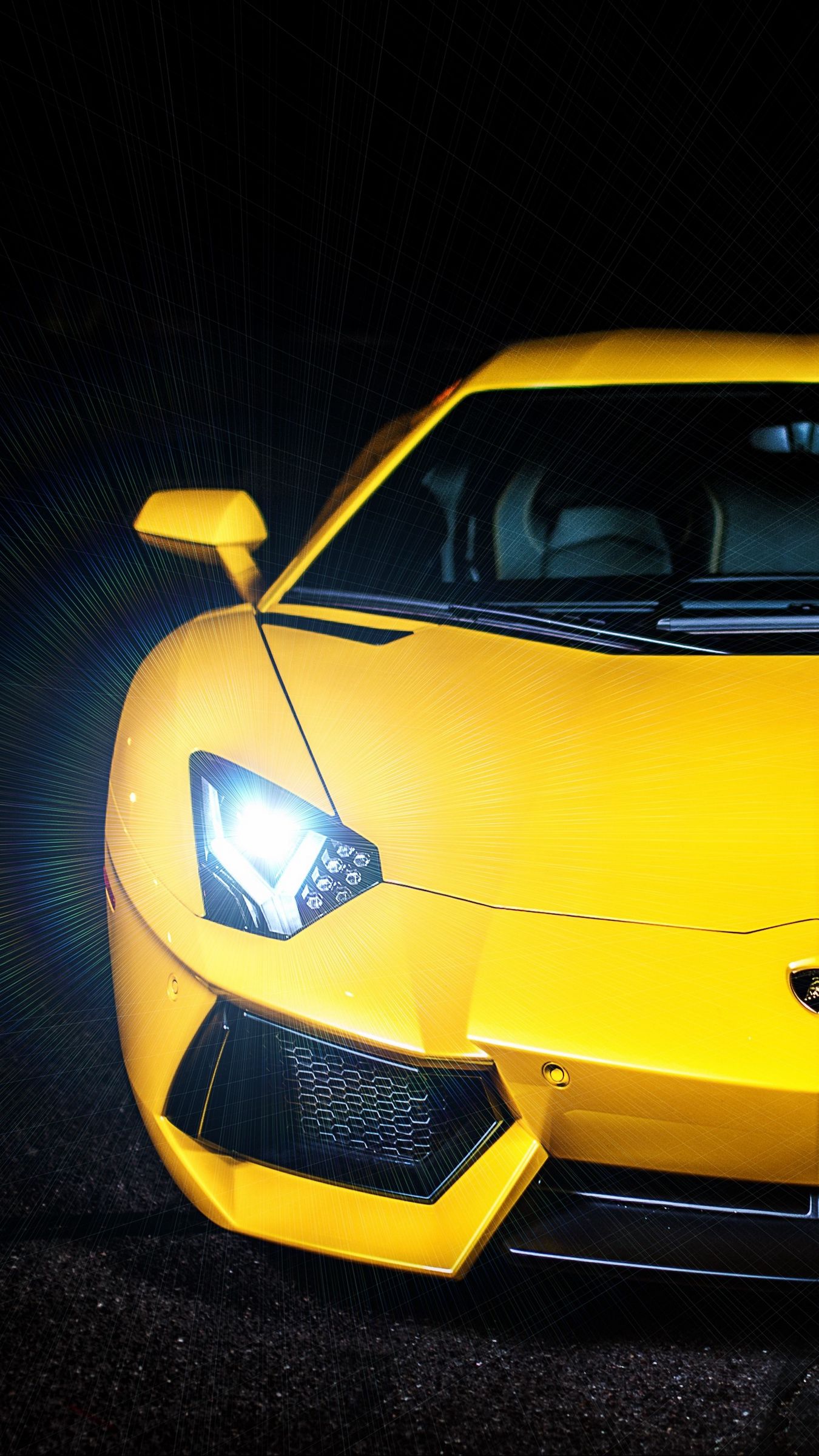 1350x2400 Wallpaper lamborghini, yellow, sports car, headlight, front view