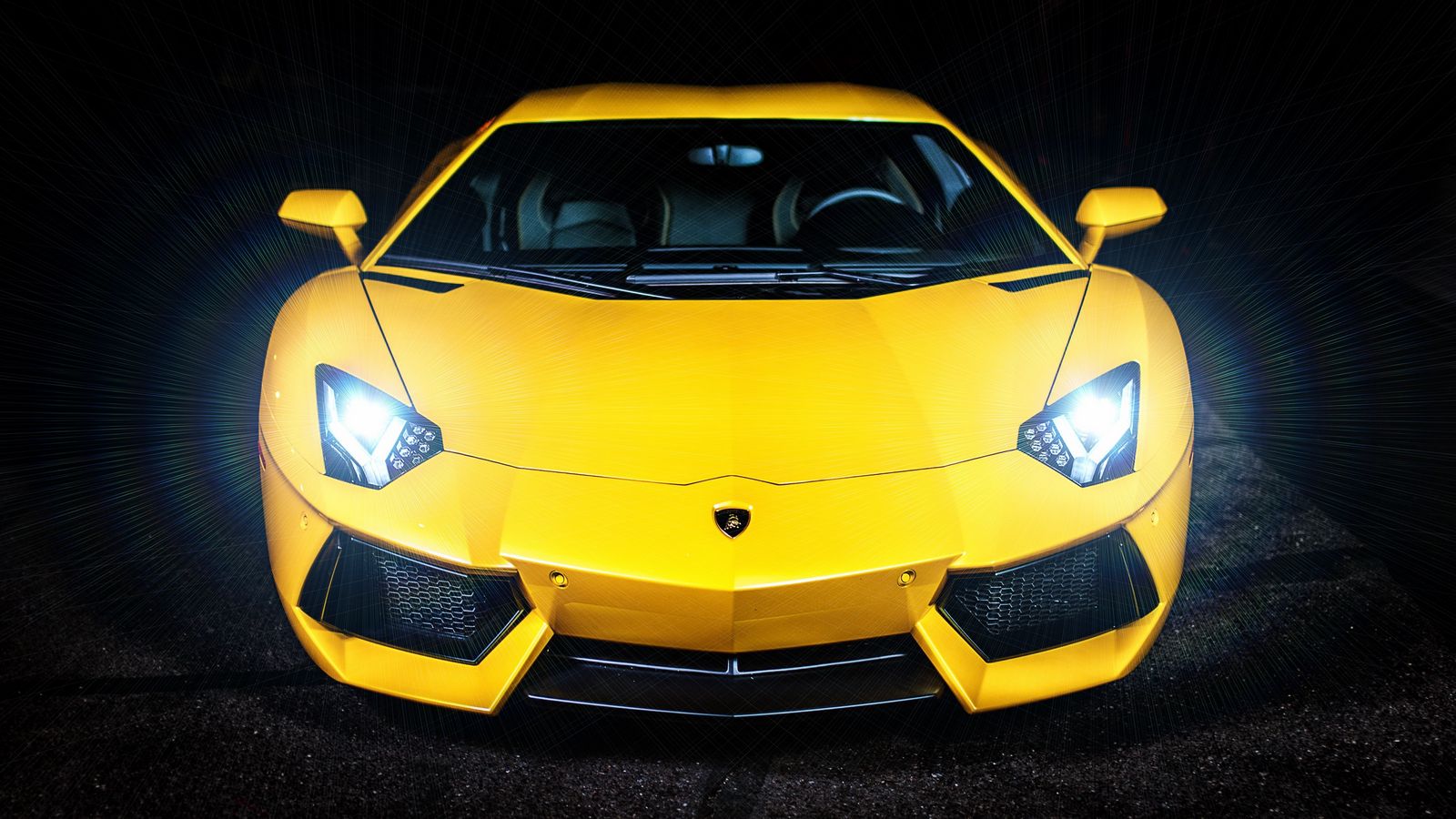 1600x900 Wallpaper lamborghini, yellow, sports car, headlight, front view