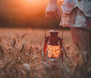 Preview wallpaper lamp, field, grass, hand