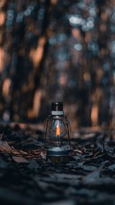 Preview wallpaper lamp, lantern, fire, leaves, dry, autumn