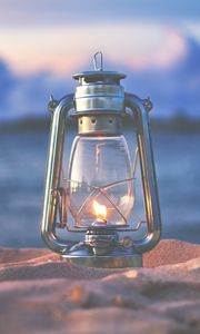 Preview wallpaper lamp, lantern, fire, sand, beach