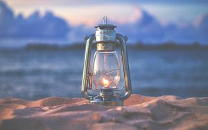 Preview wallpaper lamp, lantern, fire, sand, beach