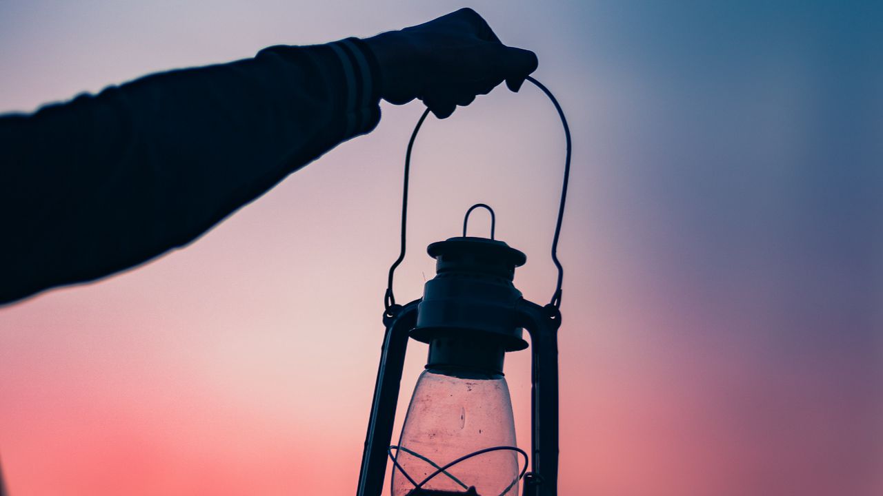 Wallpaper lamp, lantern, hand, dusk, dark