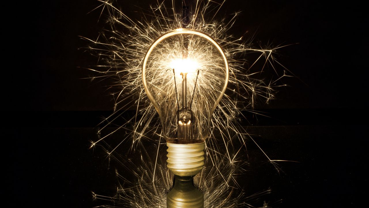 Wallpaper lamp, sparks, glow, black