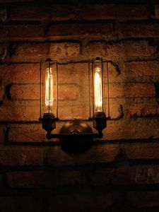 Preview wallpaper lamp, wall, bricks, dark