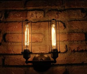 Preview wallpaper lamp, wall, bricks, dark