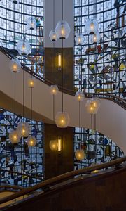 Preview wallpaper lamps, chandelier, staircase, windows, stained glass, architecture