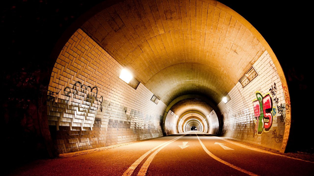 Wallpaper lamps, lighting, road, light, graffiti, tunnel