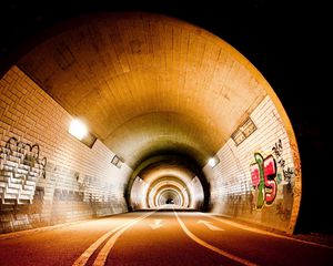 Preview wallpaper lamps, lighting, road, light, graffiti, tunnel