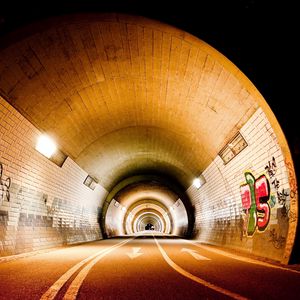 Preview wallpaper lamps, lighting, road, light, graffiti, tunnel