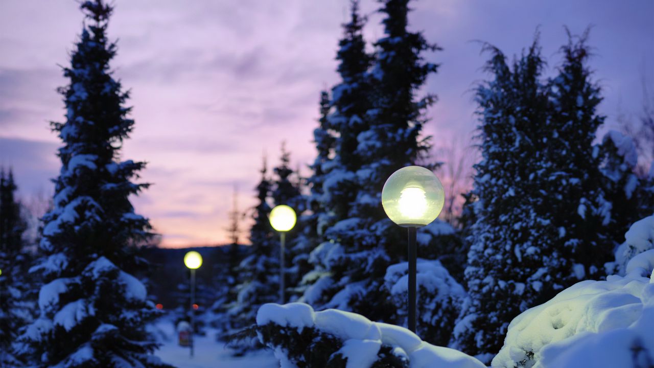 Wallpaper lamps, snow, winter, evening