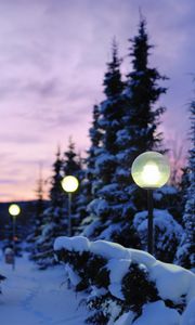 Preview wallpaper lamps, snow, winter, evening