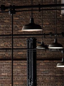 Preview wallpaper lamps, wall, bricks, iron