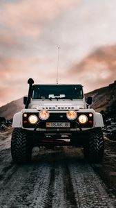 Preview wallpaper land rover, car, lights, front view, white