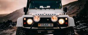 Preview wallpaper land rover, car, lights, front view, white