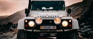 Preview wallpaper land rover, car, lights, front view, white