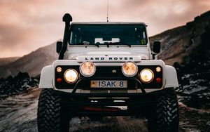 Preview wallpaper land rover, car, lights, front view, white