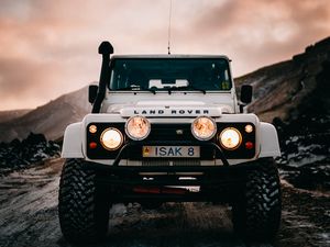 Preview wallpaper land rover, car, lights, front view, white