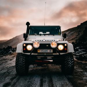 Preview wallpaper land rover, car, lights, front view, white