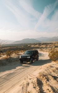 Preview wallpaper land rover, car, suv, black, sand