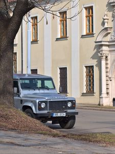 Preview wallpaper land rover, car, suv, gray, building