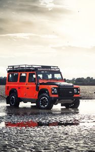 Preview wallpaper land rover defender, land rover, автомобиль, красный, внедорожник