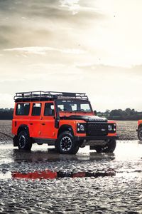 Preview wallpaper land rover defender, land rover, автомобиль, красный, внедорожник