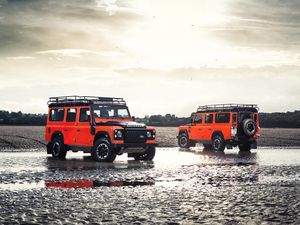 Preview wallpaper land rover defender, land rover, автомобиль, красный, внедорожник