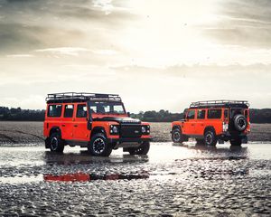 Preview wallpaper land rover defender, land rover, автомобиль, красный, внедорожник