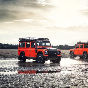 Preview wallpaper land rover defender, land rover, автомобиль, красный, внедорожник