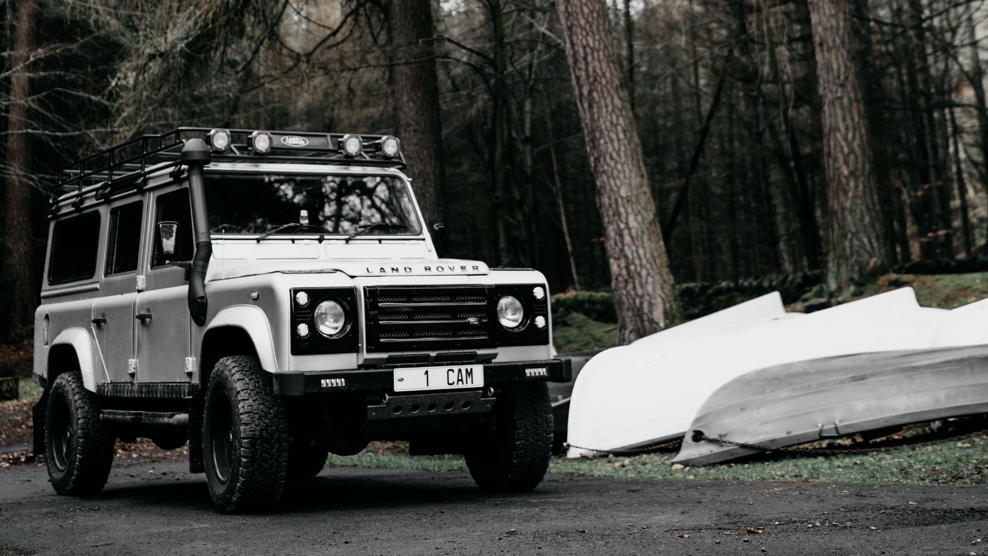 Download wallpaper 1920x1080 land rover defender, land rover, car, suv,  white full hd, hdtv, fhd, 1080p hd background