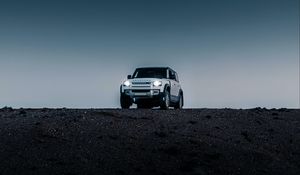 Preview wallpaper land rover defender, land rover, car, suv, desert, night