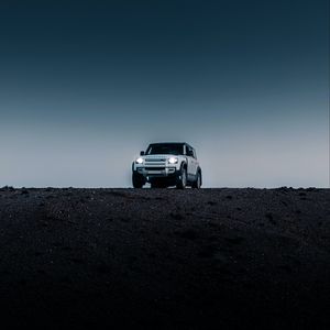 Preview wallpaper land rover defender, land rover, car, suv, desert, night