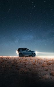 Preview wallpaper land rover defender, land rover, car, suv, gray, night