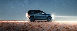 Preview wallpaper land rover defender, land rover, car, suv, gray, night