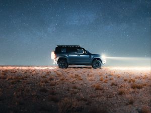 Preview wallpaper land rover defender, land rover, car, suv, gray, night