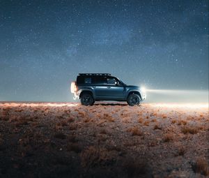 Preview wallpaper land rover defender, land rover, car, suv, gray, night