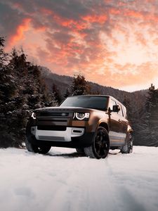 Preview wallpaper land rover defender, land rover, car, suv, brown, front view