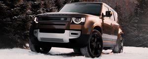 Preview wallpaper land rover defender, land rover, car, suv, brown, front view