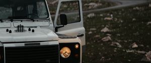 Preview wallpaper land rover defender, land rover, car, white, suv, road