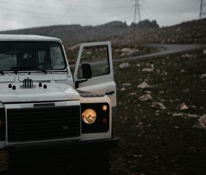 Preview wallpaper land rover defender, land rover, car, white, suv, road