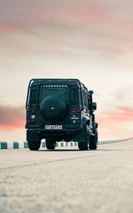 Preview wallpaper land rover defender, land rover, car, suv, black, road