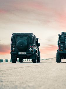 Preview wallpaper land rover defender, land rover, car, suv, black, road