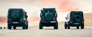 Preview wallpaper land rover defender, land rover, car, suv, black, road