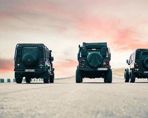 Preview wallpaper land rover defender, land rover, car, suv, black, road